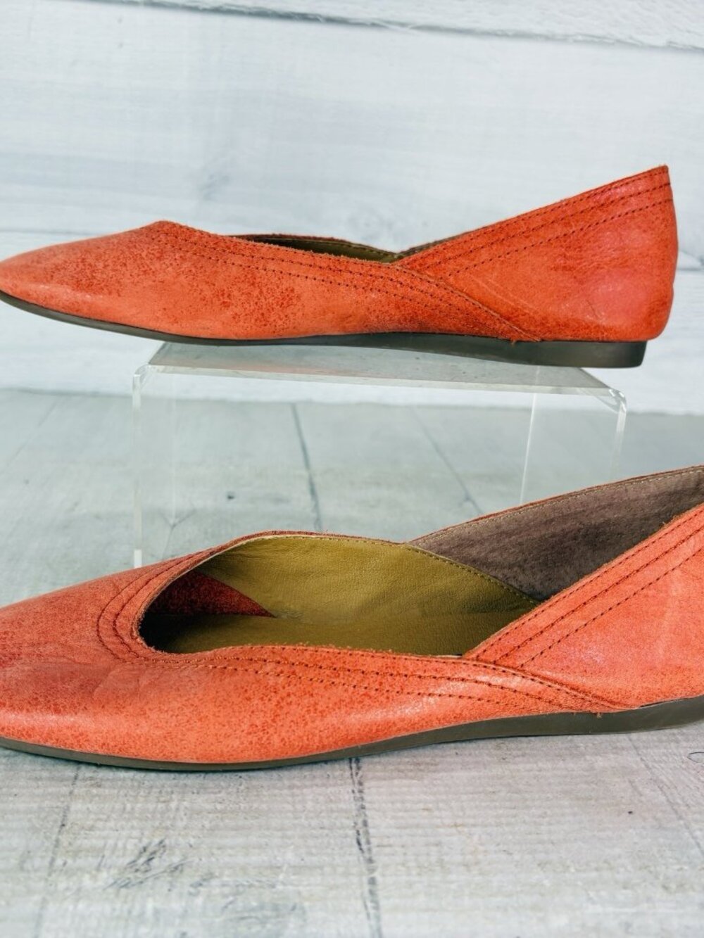 Lucky Brand ALBA Grenadine Hard Rock Orange Leather Square Toe Flat Shoe Sz 6 M - Picture 4 of 16